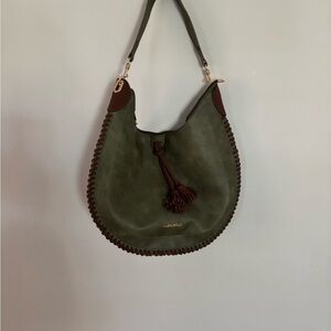 Olive Green Hobo Bag with Brown Accents